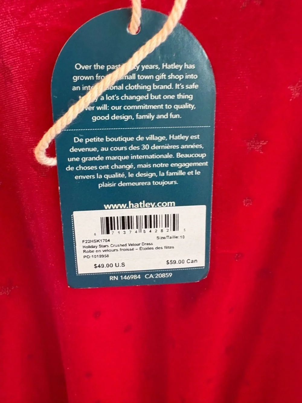 Hatley Girls Holiday Stars Crushed Velour Dress size 10